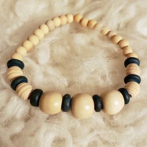 Teal & Cream Wooden Beaded Bracelet